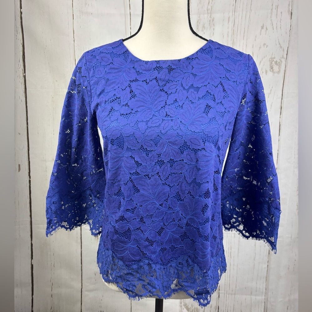 NWT Banana Republic Indigo Blouse Lace 3/4 Bell Sleeve